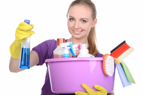 Professional cleaning of a carpeted room during a service visit